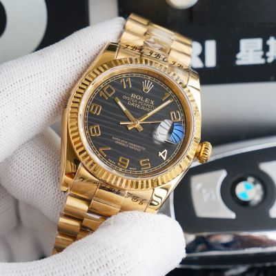 Replica Rolex Datejust Yellow Gold Case With Fluted Bezel 36mm Grey Dial